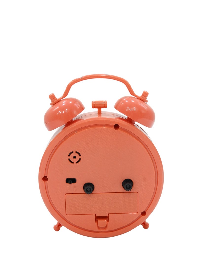 Double Twin Bell Alarm Clocks Retro Wind Up Battery Powered Simple Design for Home Office Students Kids Bedroom Orange