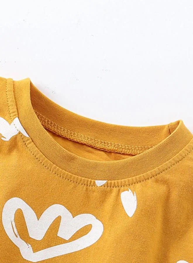 YUNIQEE Yellow Crew Neck Short Sleeve Printed Tshirt & Shorts