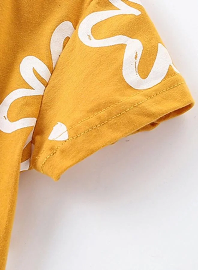 YUNIQEE Yellow Crew Neck Short Sleeve Printed Tshirt & Shorts