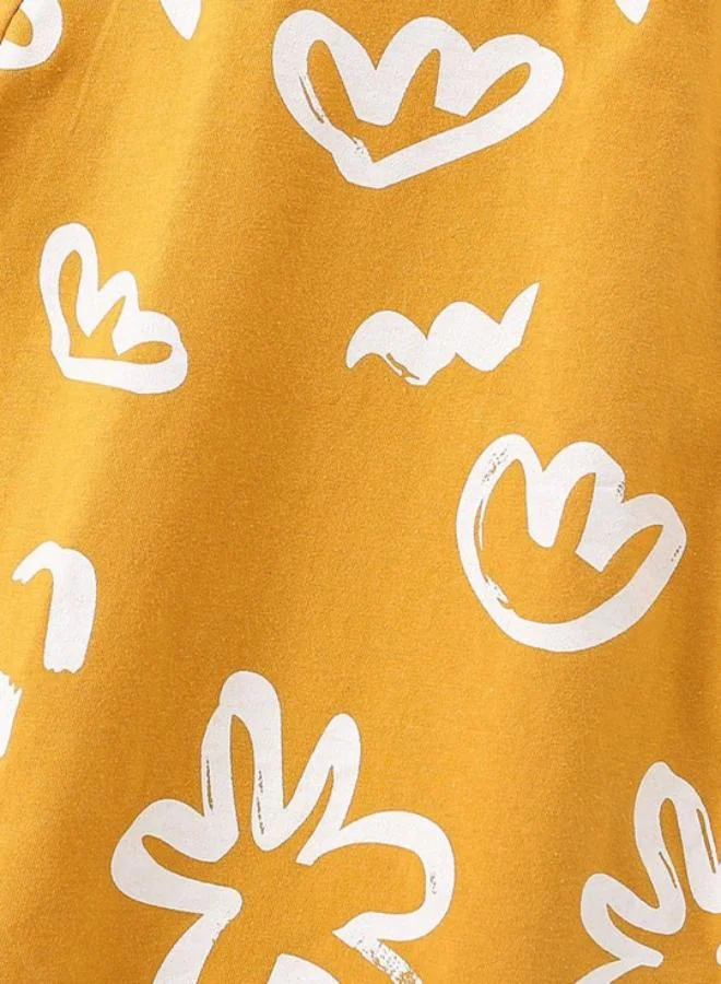 YUNIQEE Yellow Crew Neck Short Sleeve Printed Tshirt & Shorts