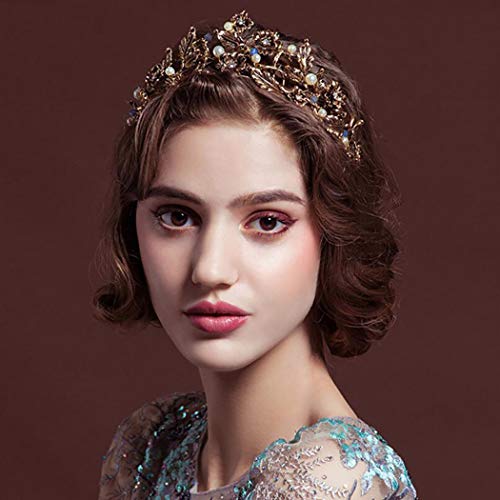 Fdesigner Leiothrix Gold Bride Wedding Queen Flower Crowns and Tiaras Baroque Bridal Hair Accessories for Women - Image 1