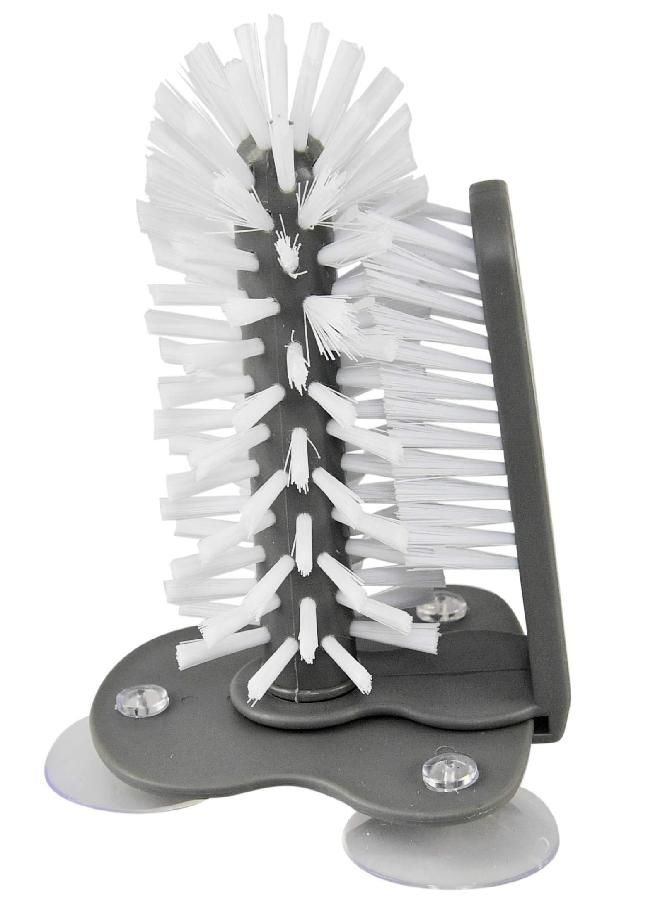 HOME-X Glass Cleaning Brush, Sink Attachment, Bartender Glass Cleaning Brush Set, Easy Glassware Cleaning - Grey & White - 7 ¼” L x 4 ½” W x 4 ¾” H - Image 2
