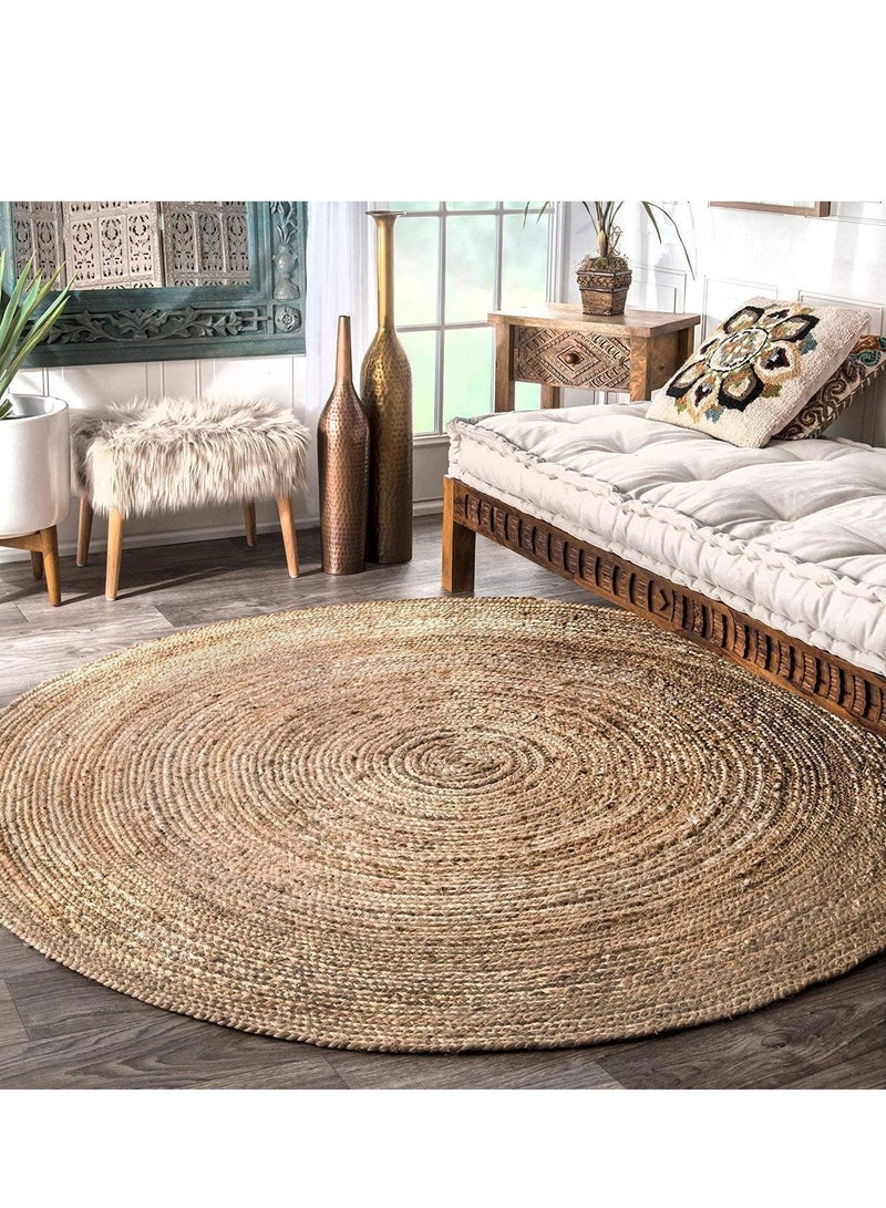 LINGWEI Jute Rug Carpet Beige 100x100cm - Image 4
