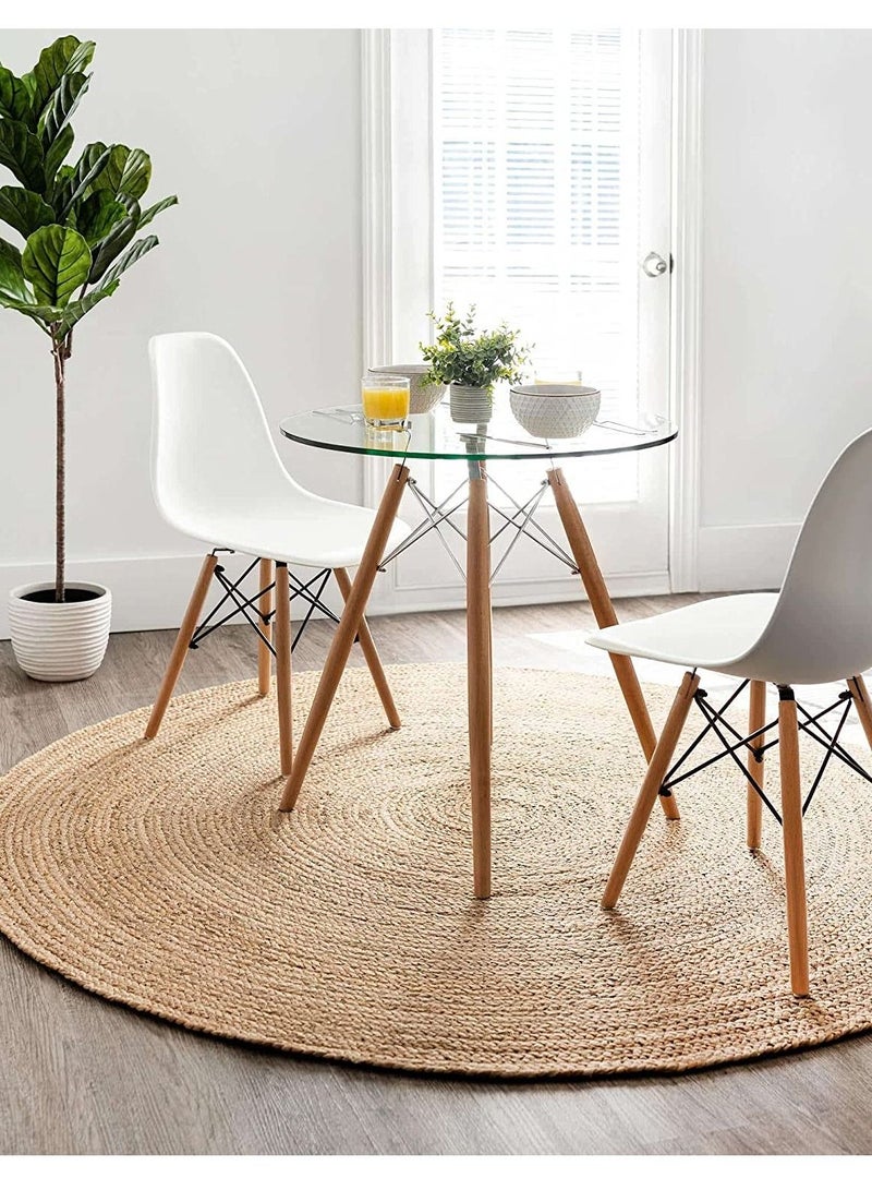 LINGWEI Jute Rug Carpet Beige 100x100cm - Image 2