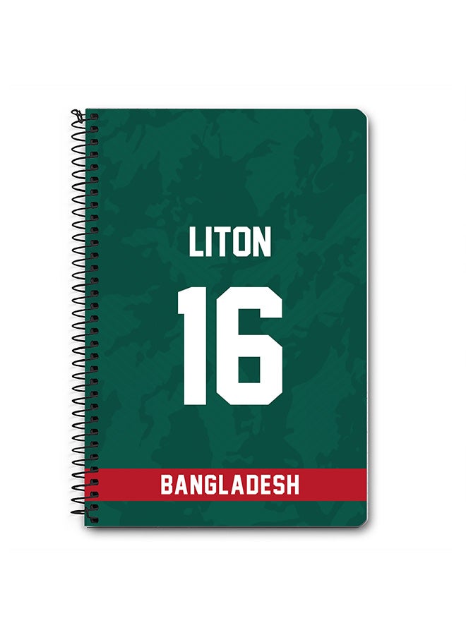 Stylizedd Designer A5 Spiral Notebook Memo Notepad Journal Player - Liton Das, Jersey Number -16  - Image 1