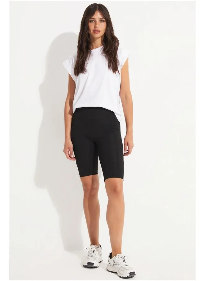 جون June Compact High Waist Pocket Detailed Sports Biker Tight Black