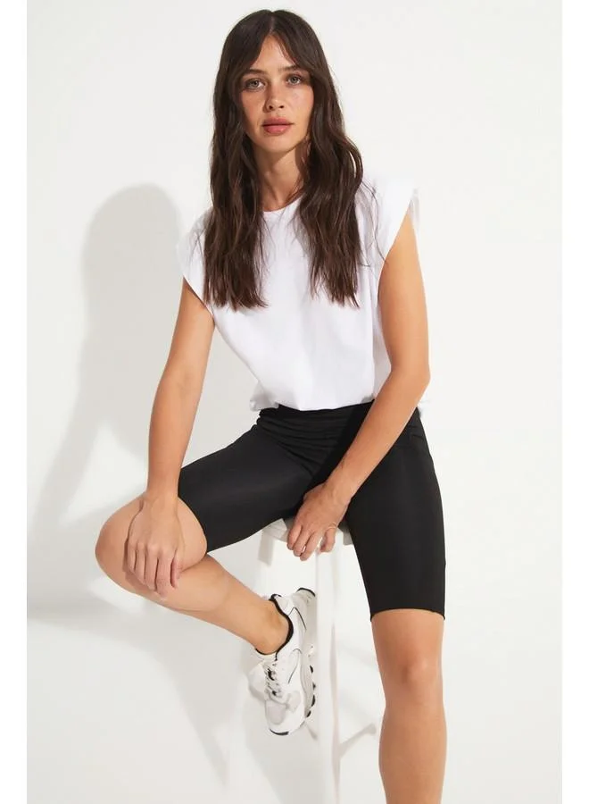 جون June Compact High Waist Pocket Detailed Sports Biker Tight Black