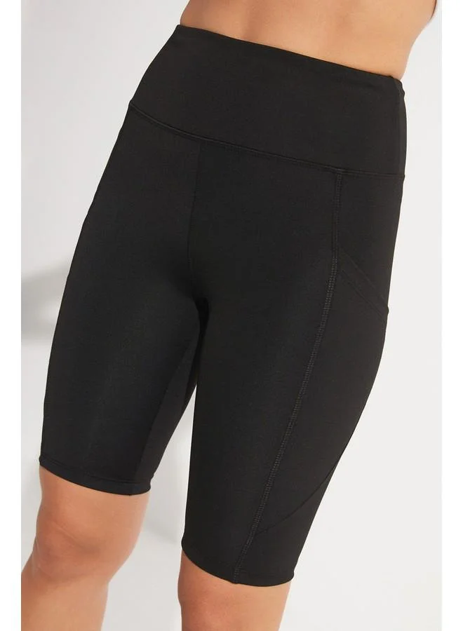 جون June Compact High Waist Pocket Detailed Sports Biker Tight Black