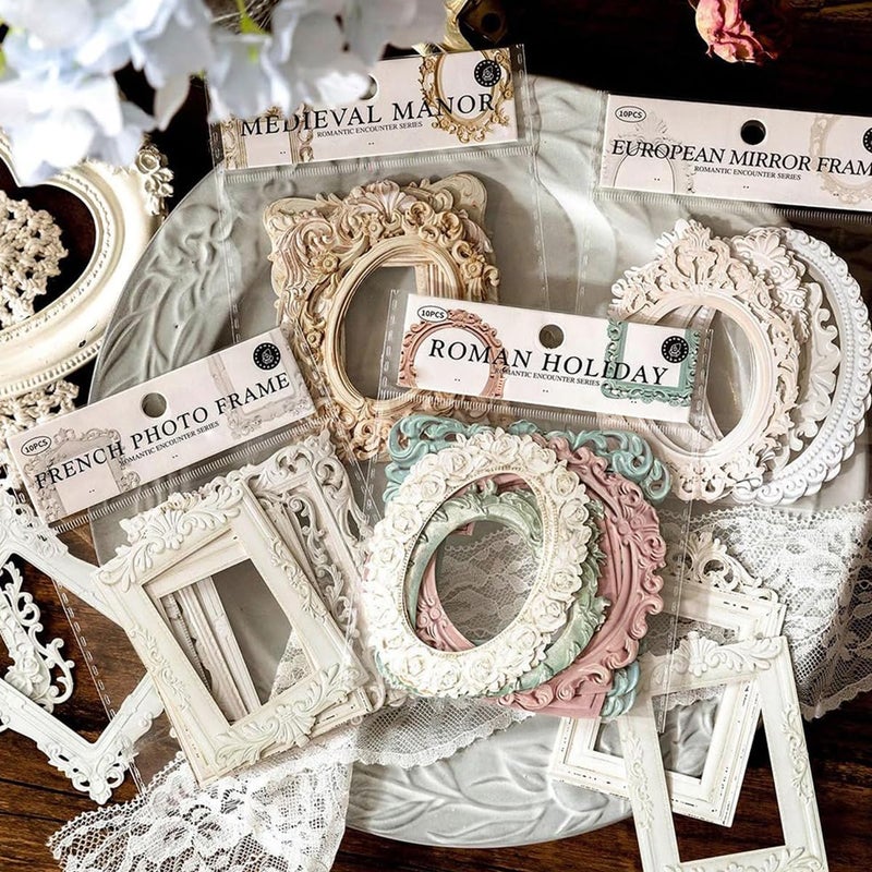 HASTHIP ® 40Pcs Vintage Photo Frames Scrapbook Paper - 20 Styles 3D Floral Embossed Paper Photo Frames Collage Papers Decorative Papers Journaling Supplies for Junk Journal Crafts Scrapbook - Image 1