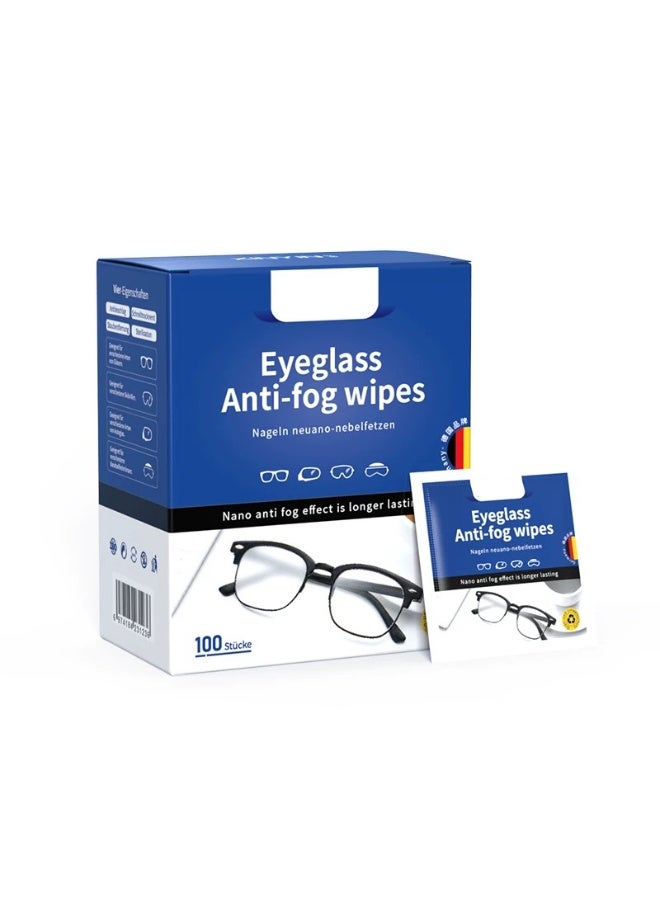 Anti Fog Lens Wipes for Eyeglasses, [100 Pre-Moistened Individually Wrapped Wipes] [Non-Scratching & Non-Streaking] Cleaner Wipes for Glasses, Sunglass, Phone Screen Camera Lens, Goggles