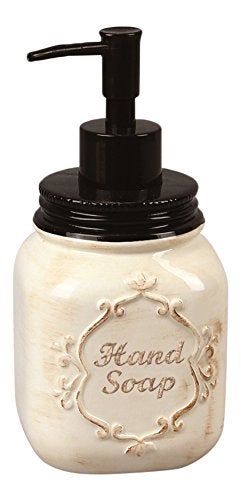 Young's Inc Youngs Inc Ceramic Mason Jar Soap Dispenser 3 L x 3 W x 7 H Rustic Bathroom Accessories OffWhite Decor - Image 1