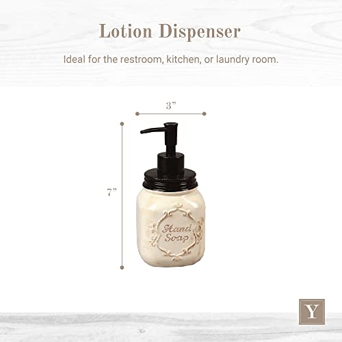 Young's Inc Youngs Inc Ceramic Mason Jar Soap Dispenser 3 L x 3 W x 7 H Rustic Bathroom Accessories OffWhite Decor - Image 3