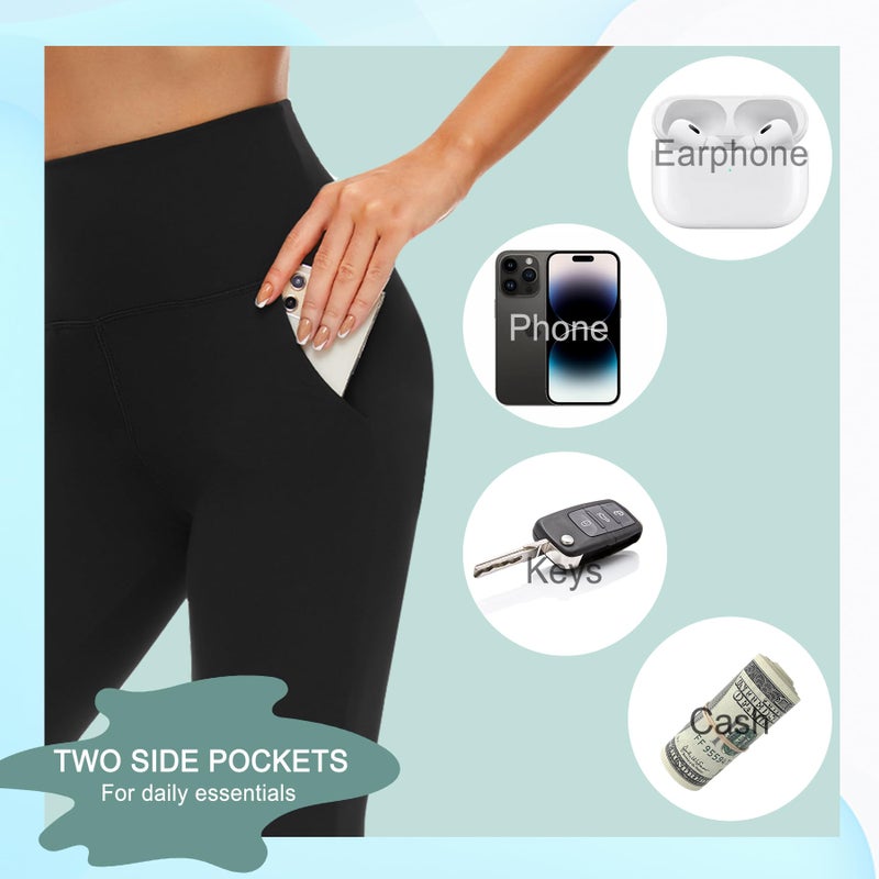 Hi Clasmix 5 Pack Leggings for Women with Pockets Black S-M-High Waisted Tummy Control Soft Casual Workout Black Yoga Pants - Image 4