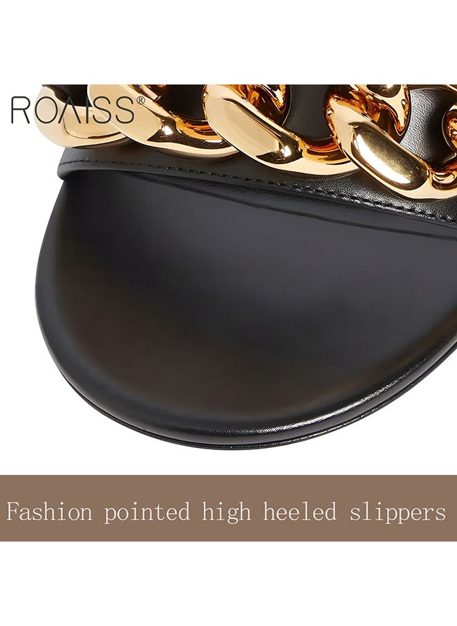 Women's Open-Toe High Heels Slippers Pu Leather One Line Design Round Head Metal Thick Chain Decoration Wearing Slippers With A Thick Heel Of 6Cm - pzsku/Z72054770A447C4E6CFB4Z/45/_/1722235285/112e0227-b330-4c37-809d-594ed7e7e07f