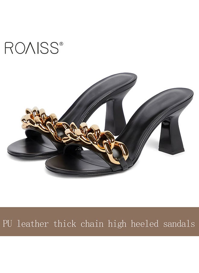 Women's Open-Toe High Heels Slippers Pu Leather One Line Design Round Head Metal Thick Chain Decoration Wearing Slippers With A Thick Heel Of 6Cm - pzsku/Z72054770A447C4E6CFB4Z/45/_/1722235289/459096a5-bc2a-48e5-b1b1-c22c6c7b2b44