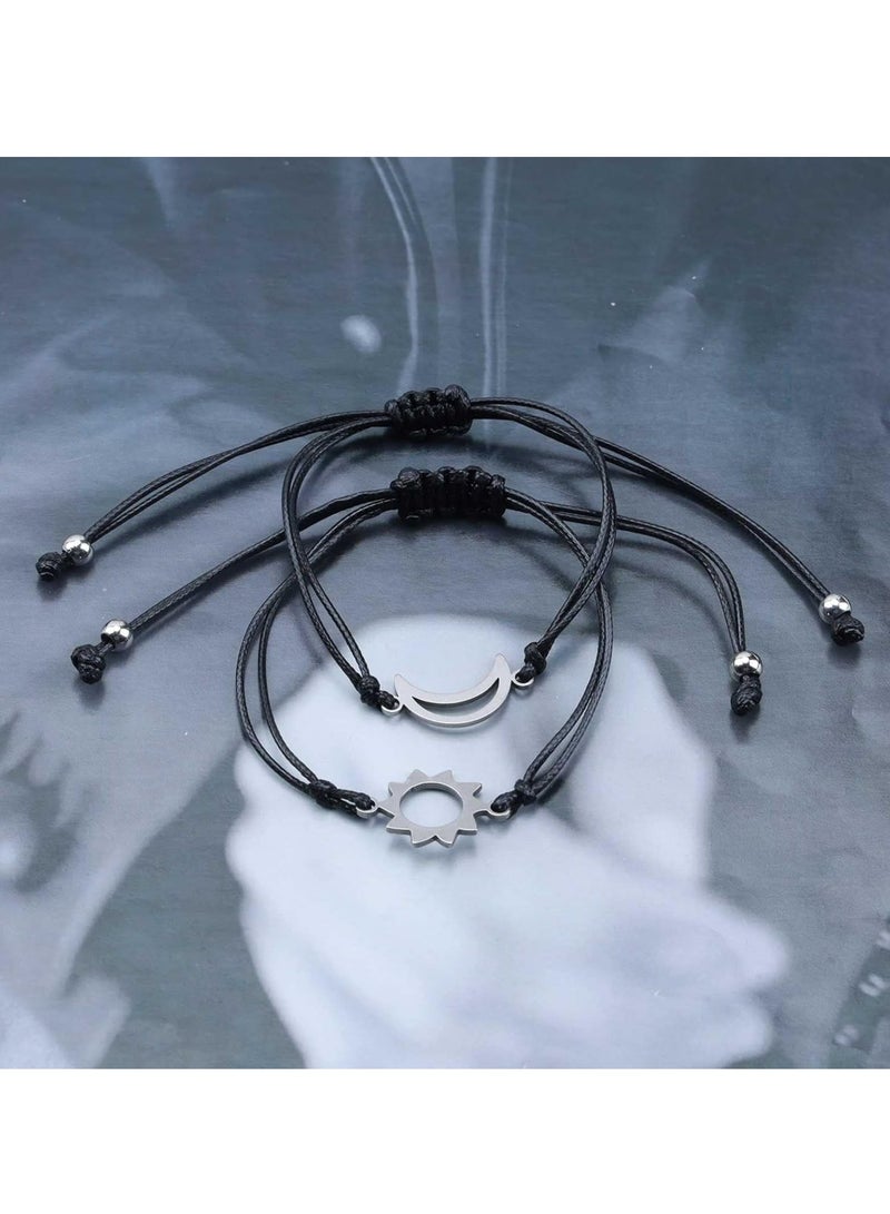 Oasisgalore 2 Pcs Boho Black Layered Leather Bracelets,  Moon Hand Chain for Women - Image 2