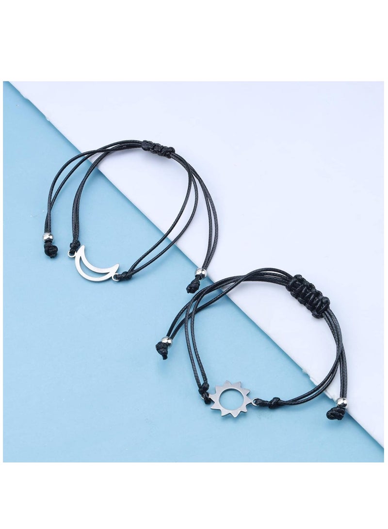Oasisgalore 2 Pcs Boho Black Layered Leather Bracelets,  Moon Hand Chain for Women - Image 4