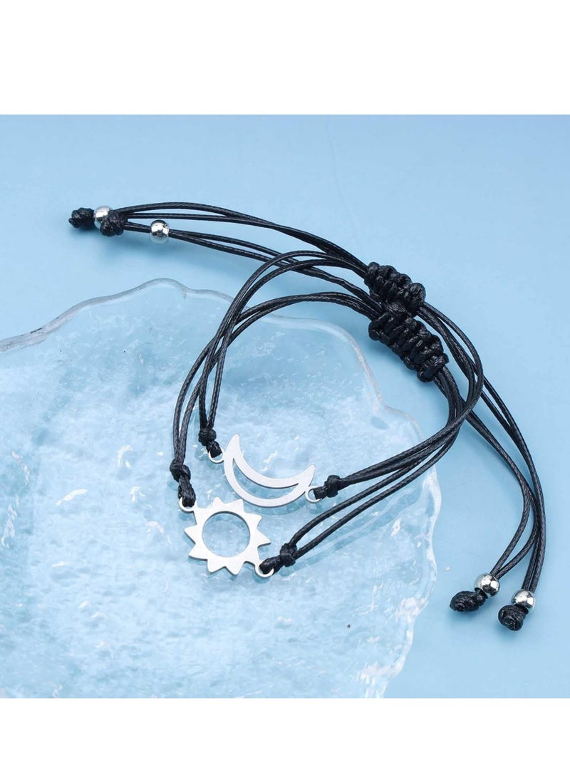 Oasisgalore 2 Pcs Boho Black Layered Leather Bracelets,  Moon Hand Chain for Women - Image 5