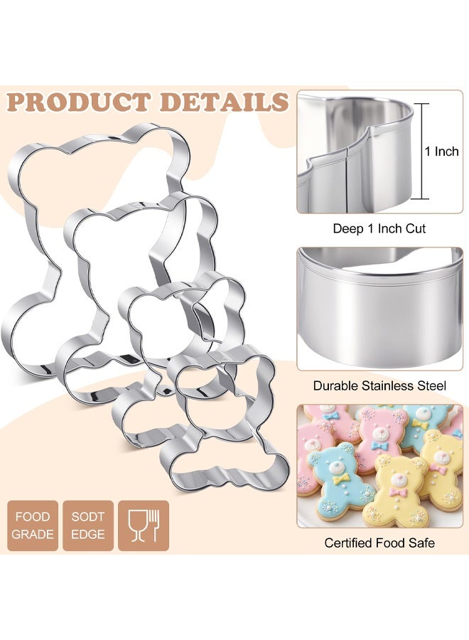 4 Pcs Bear Cookie Cutter Set, Cute Stainless Steel Bear Cookie Cutters Fondant Biscuit Cooking Utensils for Baking for Baby Shower Gender Reveal Birthday Decoration - Image 3