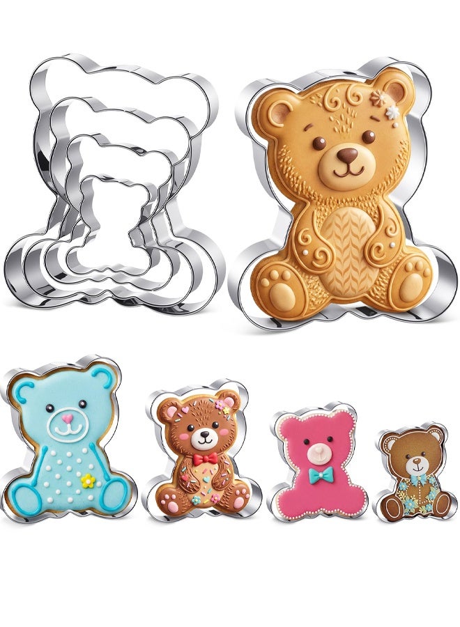 4 Pcs Bear Cookie Cutter Set, Cute Stainless Steel Bear Cookie Cutters Fondant Biscuit Cooking Utensils for Baking for Baby Shower Gender Reveal Birthday Decoration - Image 1