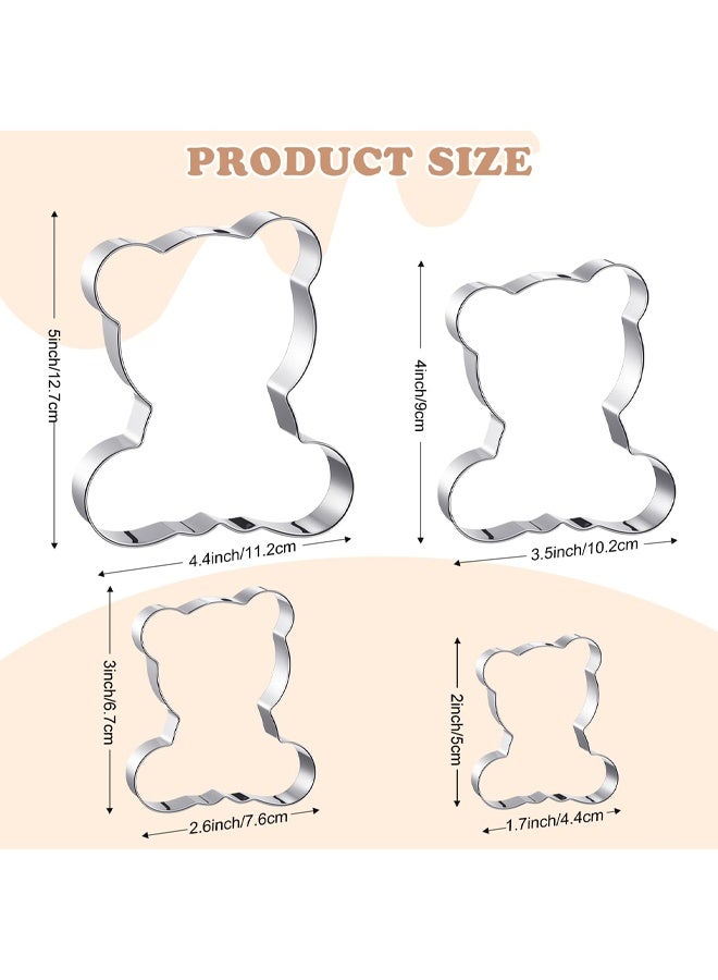 4 Pcs Bear Cookie Cutter Set, Cute Stainless Steel Bear Cookie Cutters Fondant Biscuit Cooking Utensils for Baking for Baby Shower Gender Reveal Birthday Decoration - Image 4