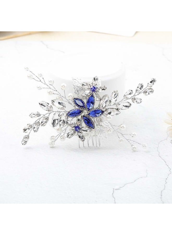 Olbye Wedding Hair Comb Blue Rhinestone Bridal Hair Accessories for Bride and Bridesmaids Wedding Hair Piece Silver - Image 2