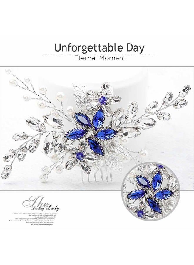 Olbye Wedding Hair Comb Blue Rhinestone Bridal Hair Accessories for Bride and Bridesmaids Wedding Hair Piece Silver - Image 4