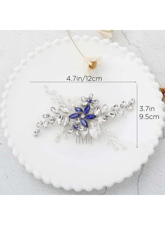 Olbye Wedding Hair Comb Blue Rhinestone Bridal Hair Accessories for Bride and Bridesmaids Wedding Hair Piece Silver - Image 3
