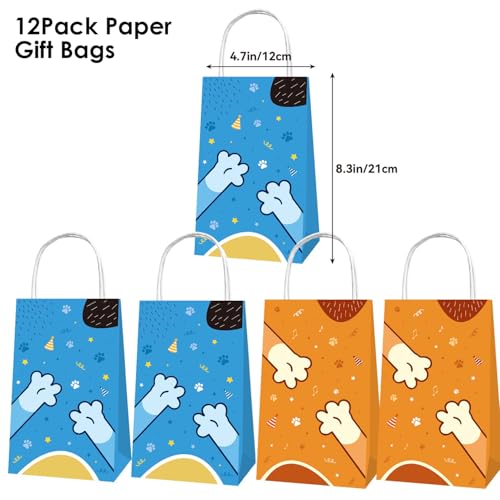 BOBORAT Blue Dog Pet-Themed Paper Gift Bags, 12 Pack, Blue and Orange Party Favor Bags with Handles, 8.3 x 4.7 inches - Image 4