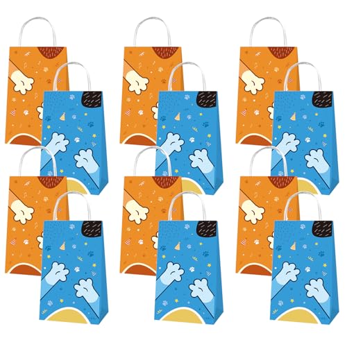 BOBORAT Blue Dog Pet-Themed Paper Gift Bags, 12 Pack, Blue and Orange Party Favor Bags with Handles, 8.3 x 4.7 inches - Image 1