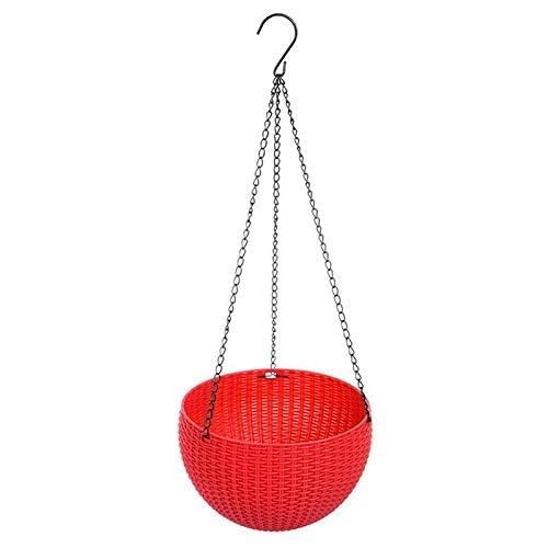 Bianco Round Rattan Woven Hanging Planters with Hanging Chain, Hanging Pots for Plants Balcony (Red, Set of 5, 7.1x4.8 Inch) - Image 4