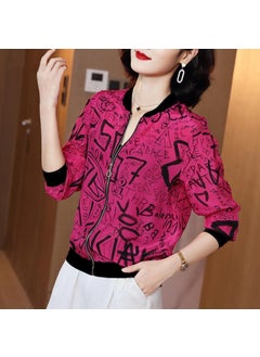 Generic 2024 Summer New Large Size Loose Fit Jacket Cardigan Top Short Jacket Trendy Printing Sun Protection Baseball Uniform For Women 3062# 
