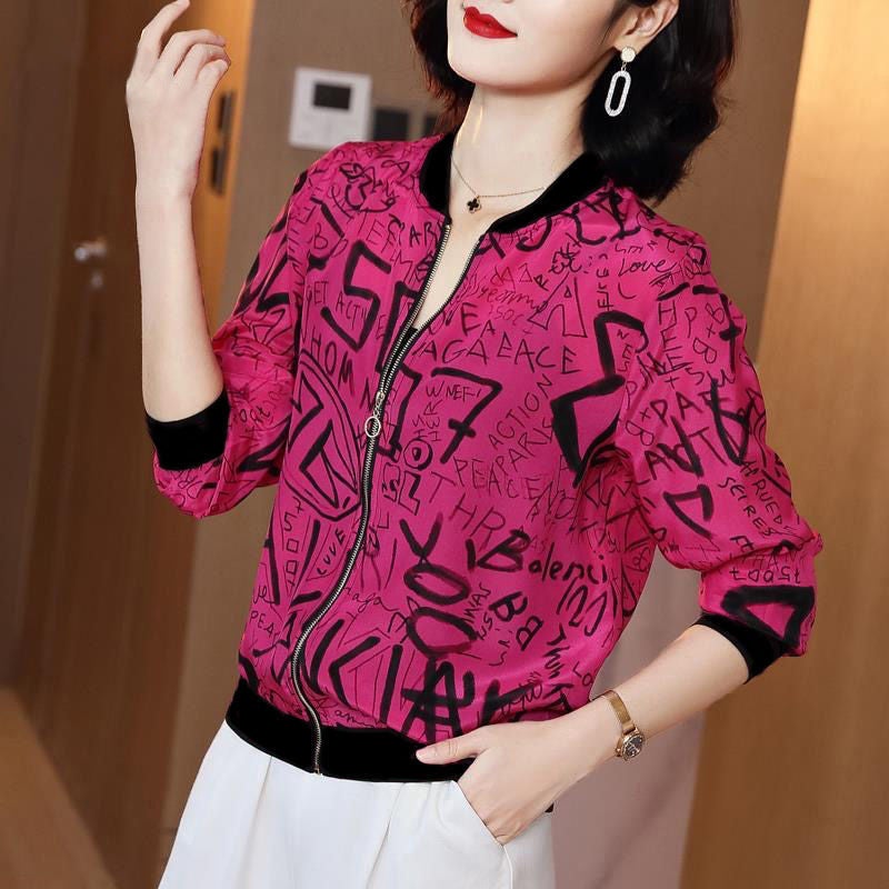 2024 Summer New Large Size Loose Fit Jacket Cardigan Top Short Jacket Trendy Printing Sun Protection Baseball Uniform For Women 3062# 