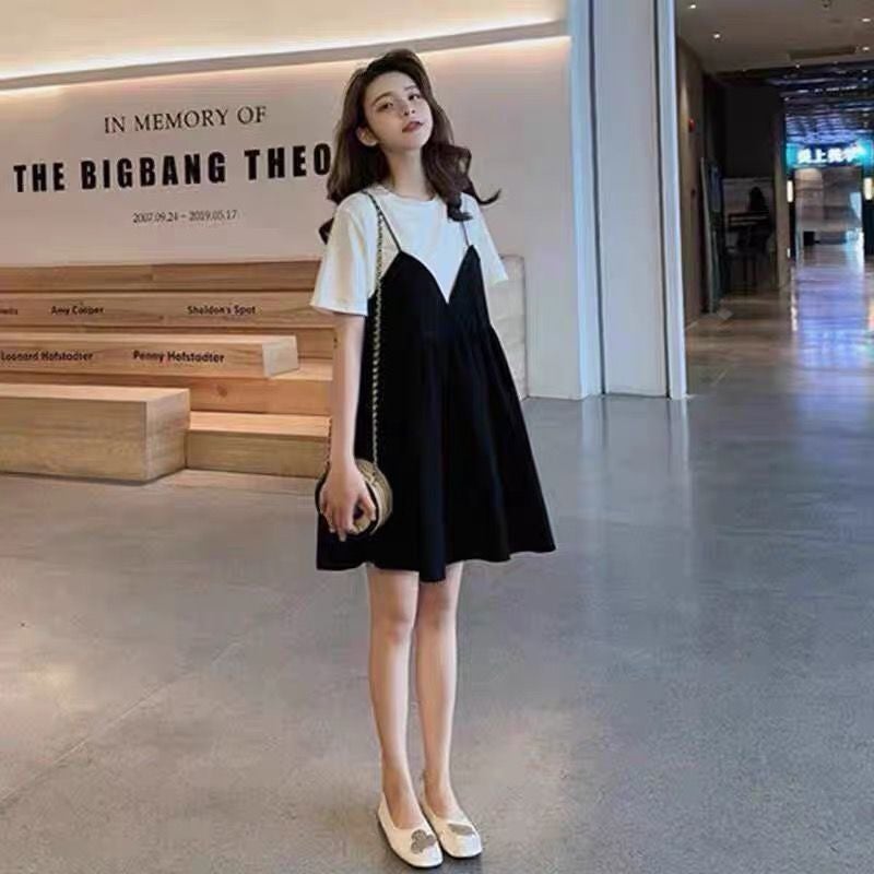 2023 Stylish Summer Maternity Dress Set Black cropped pants [single piece]]