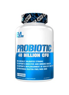 Evlution Nutrition Probiotic 60 Probiotic Veggie Capsules 40 Billion Cfus Per Serving Easy To Swallow Probiotic Supplement  - Image 1