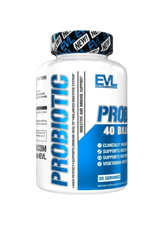 Evlution - Nutrition Probiotic 60 Probiotic Veggie Capsules 40 Billion Cfus Per Serving Easy To Swallow Probiotic Supplement - Image 1