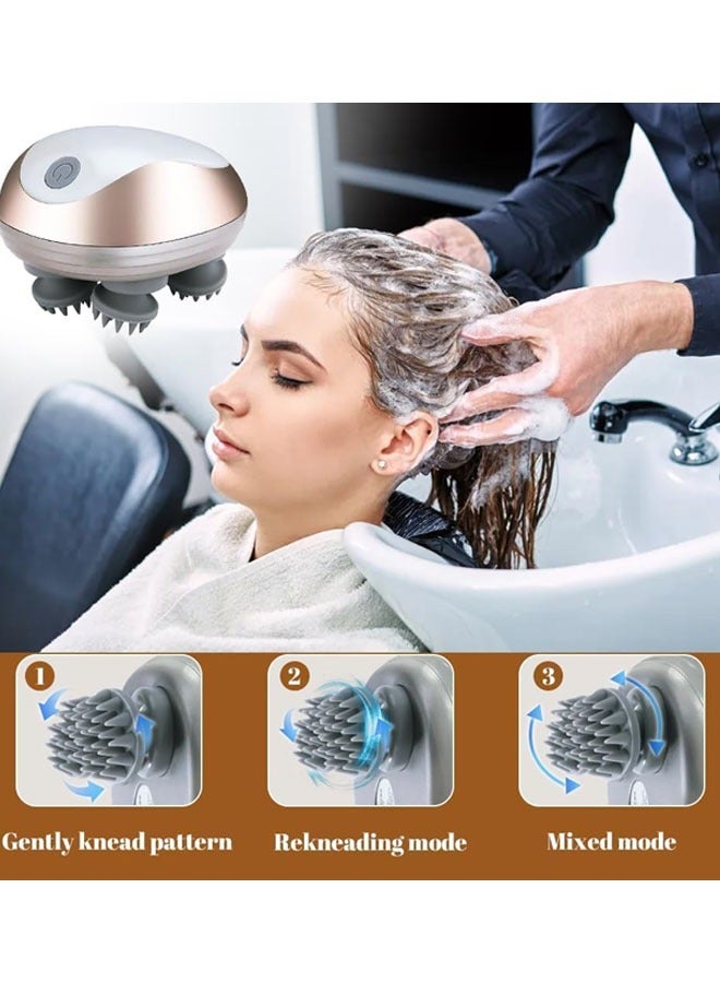Super ZYouth Electric Scalp Massager Rechargeable Portable Head Massager With 96 Kneading Nodes Multifunctional Head Scratcher for Deep Cleansing Relief Hair Growth Stress Relax White Gold  - Image 2