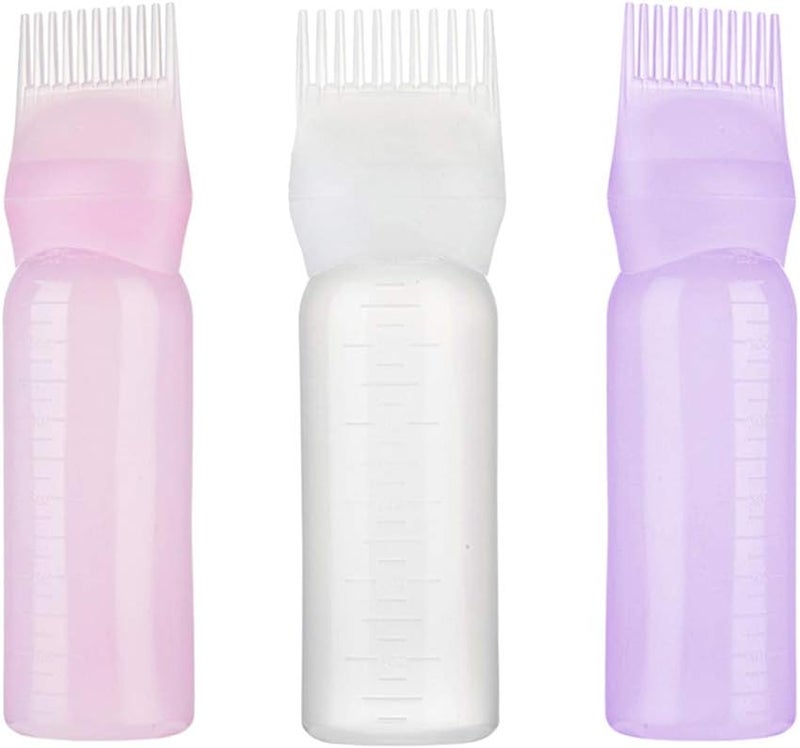 minkissy 3pcs Hair Dye Bottle Root Comb Applicator Dispensing with Graduated Scale Salon Hair Coloring, Dye and Scalp Treament Essential (White Purple Pink) - Image 1