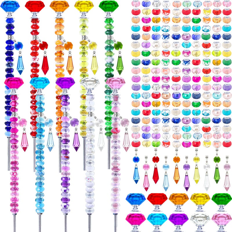 EXWAY 247 PCS Beaded Garden Stakes Kit DIY Fairy Wand Garden Stake Beads Kits with Assortment Large Hole Beads 10 Crystal Stopper Top Threaded Rods and Sparkling Crystal Pendants for Outdoor Indoor Decor - Image 2