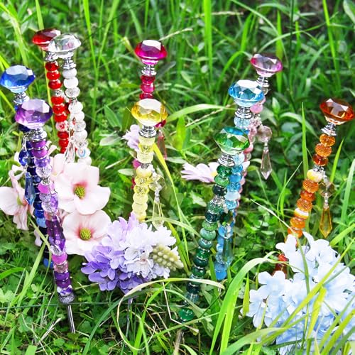 EXWAY 247 PCS Beaded Garden Stakes Kit DIY Fairy Wand Garden Stake Beads Kits with Assortment Large Hole Beads 10 Crystal Stopper Top Threaded Rods and Sparkling Crystal Pendants for Outdoor Indoor Decor - Image 3