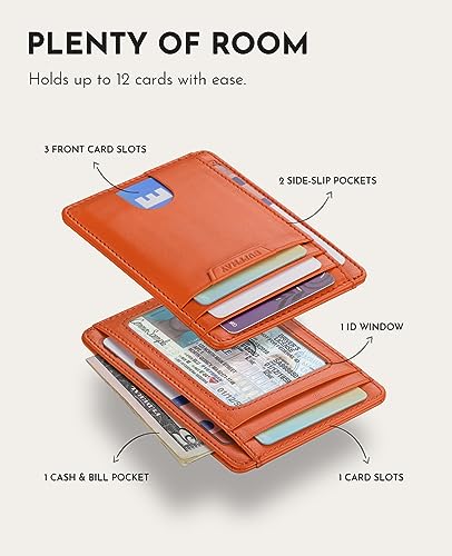 Buffway Slim Wallet for Men Women Minimalist Small Leather Front Pocket Wallets with RFID Blocking and Gifts Box - Bassa Orange - Image 4