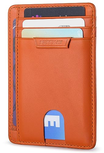 Buffway Slim Wallet for Men Women Minimalist Small Leather Front Pocket Wallets with RFID Blocking and Gifts Box - Bassa Orange - Image 1