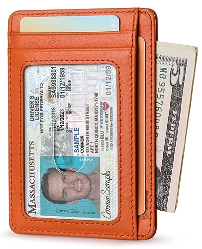 Buffway Slim Wallet for Men Women Minimalist Small Leather Front Pocket Wallets with RFID Blocking and Gifts Box - Bassa Orange - Image 2