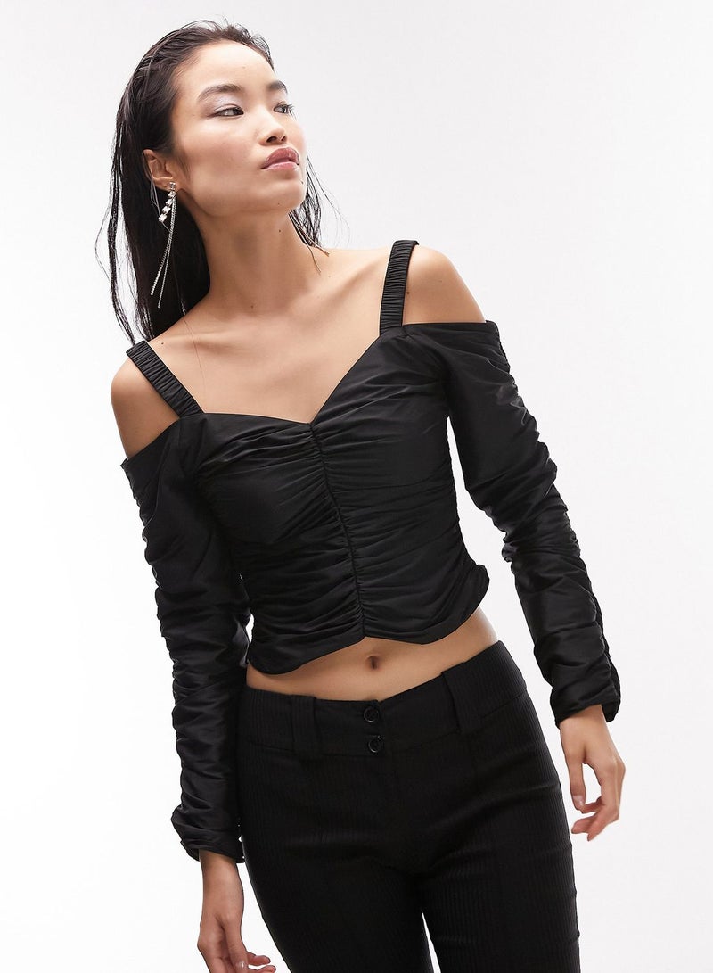 TOPSHOP Strappy Ruched Crop Top - Image 1