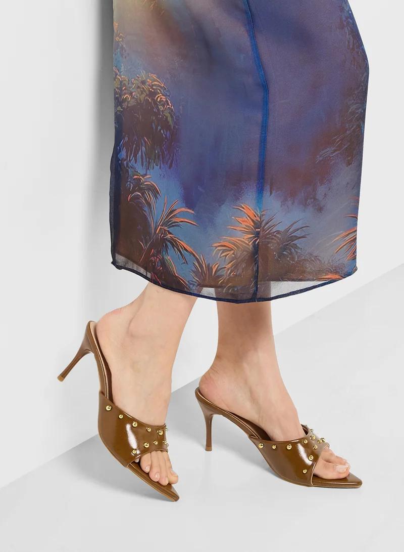 Ginger Studded Heeled Mule