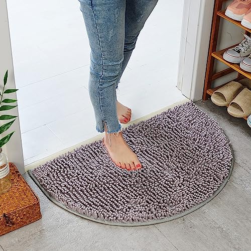 Eanpet Half Round Bath Mat Grey Bathroom Rugs Semicircle Chenille Bath Rugs Water Absorbent Floor Mats for Kids Washable Bathroom Shower Mat Area Rugs 192 x 311 - Image 1