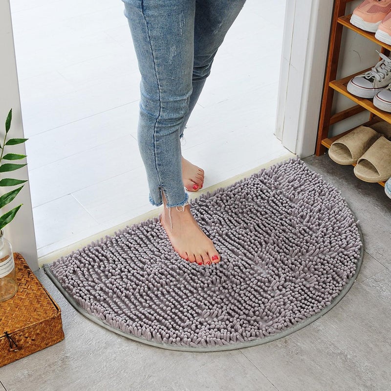 Eanpet Half Round Bath Mat Grey Bathroom Rugs Semicircle Chenille Bath Rugs Water Absorbent Floor Mats for Kids Washable Bathroom Shower Mat Area Rugs 192 x 311 - Image 2