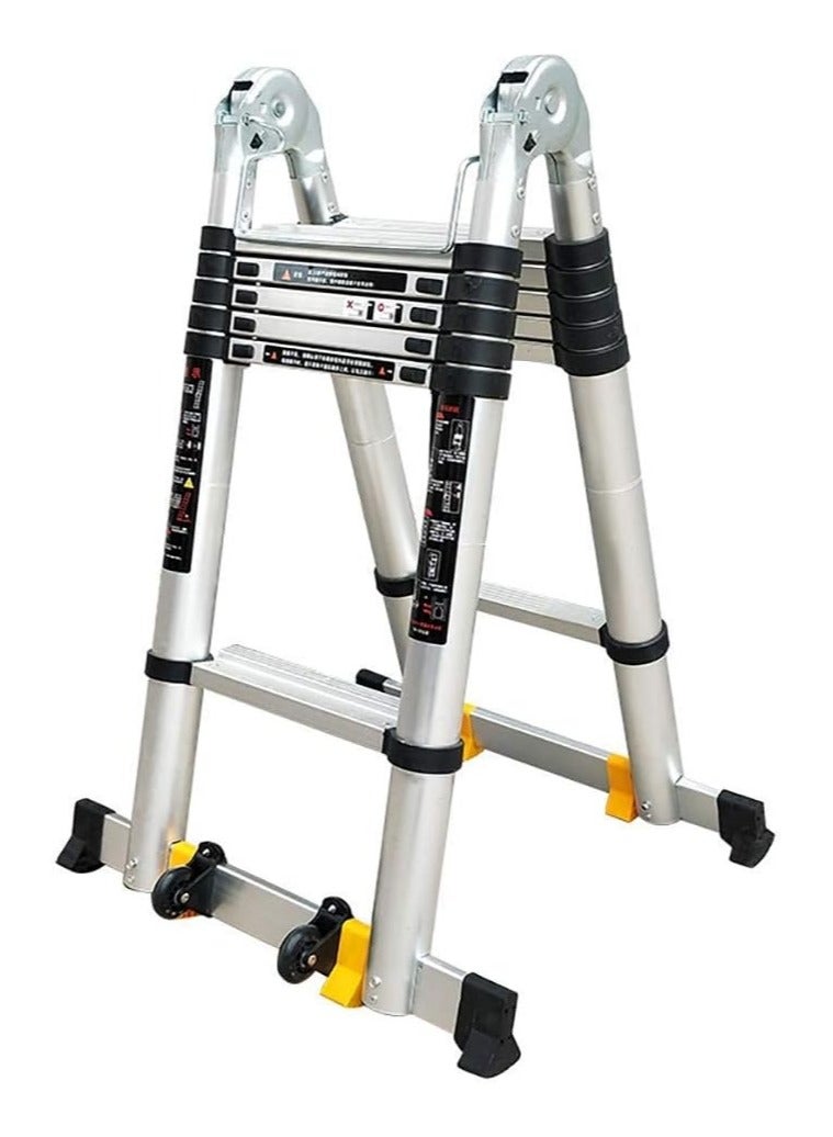 Outdoor Ladder, Aluminum A-Frame Multi-Purpose Telescopic Ladder with Wheel, 330lbs Load Capacity, 3.6m + 3.6m = 7.2m (23.6ft), 3.6m + 3.6m = 7.2m (23.6ft) Required - Image 1