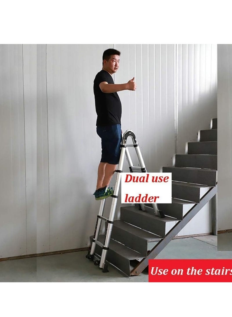 Outdoor Ladder, Aluminum A-Frame Multi-Purpose Telescopic Ladder with Wheel, 330lbs Load Capacity, 3.6m + 3.6m = 7.2m (23.6ft), 3.6m + 3.6m = 7.2m (23.6ft) Required - Image 4