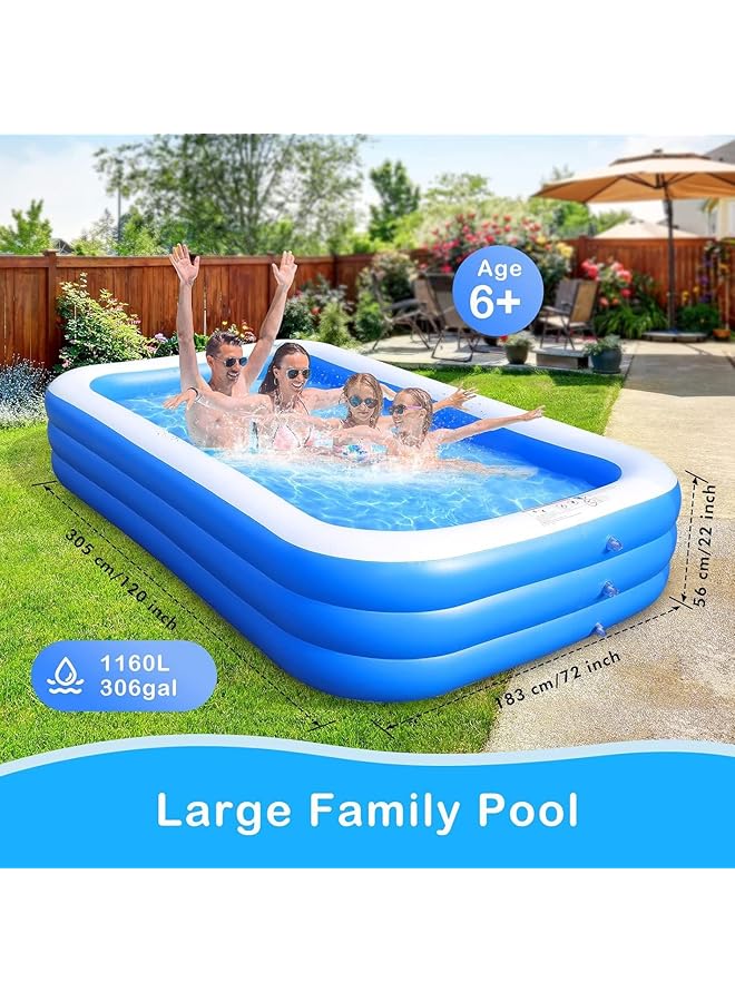 AUTOYSUR حوض سباحة قابل للنفخ للأطفال والكبار، حوض سباحة عائلي سميك قابل للنفخ للأطفال للحديقة والفناء الخلفي والحفلات الصيفية العائلية (305 * 183 * 56 سم) - Image 2